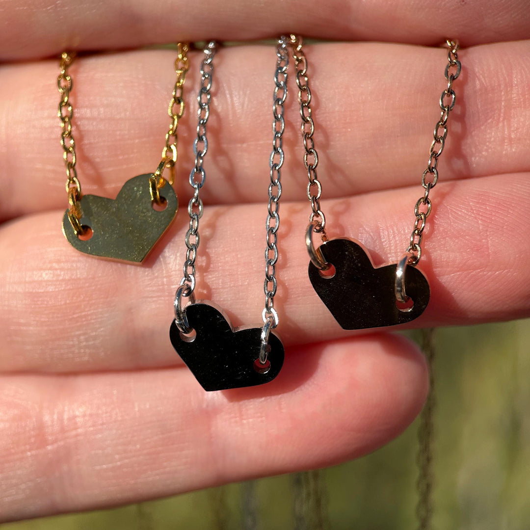 Personalized Heart Necklace • Engraved Stainless Steel Pendant • Custom Initials, Date, Symbol • Gold or Silver • Minimalist Layering - SunlightSilver