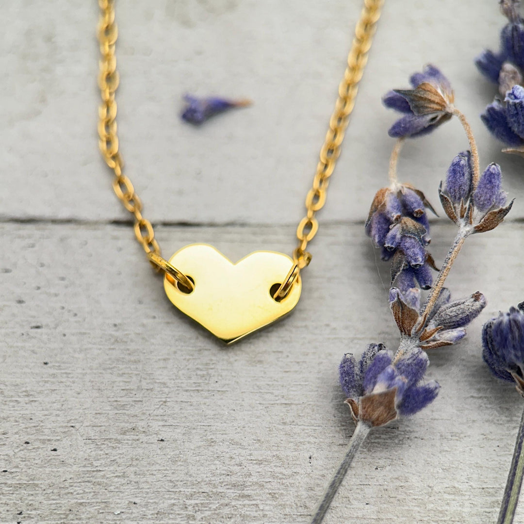 Personalized Heart Necklace • Engraved Stainless Steel Pendant • Custom Initials, Date, Symbol • Gold or Silver • Minimalist Layering - SunlightSilver
