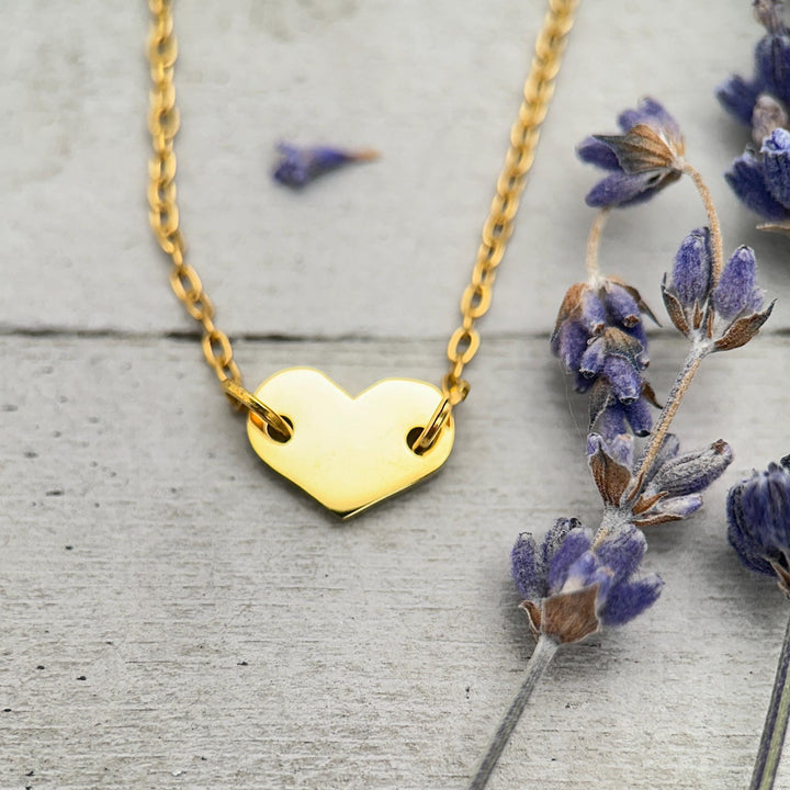 Personalized Heart Necklace • Engraved Stainless Steel Pendant • Custom Initials, Date, Symbol • Gold or Silver • Minimalist Layering - SunlightSilver