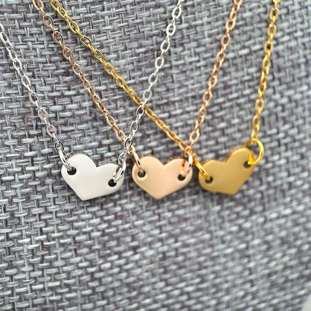 Personalized Heart Necklace • Engraved Stainless Steel Pendant • Custom Initials, Date, Symbol • Gold or Silver • Minimalist Layering - SunlightSilver