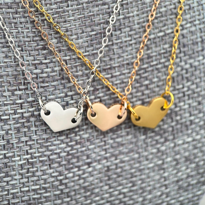 Personalized Heart Necklace • Engraved Stainless Steel Pendant • Custom Initials, Date, Symbol • Gold or Silver • Minimalist Layering - SunlightSilver