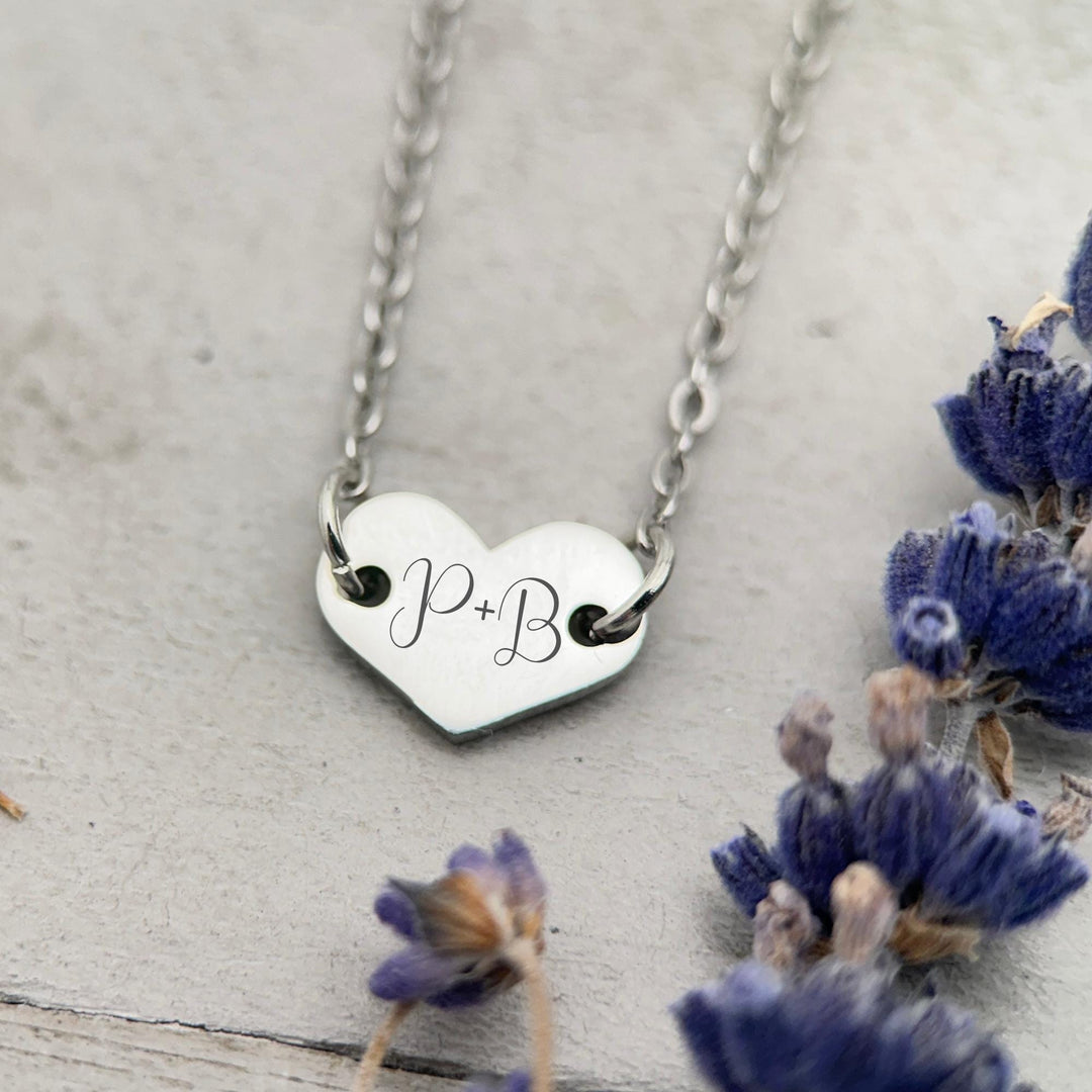 Personalized Heart Necklace • Engraved Stainless Steel Pendant • Custom Initials, Date, Symbol • Gold or Silver • Minimalist Layering - SunlightSilver