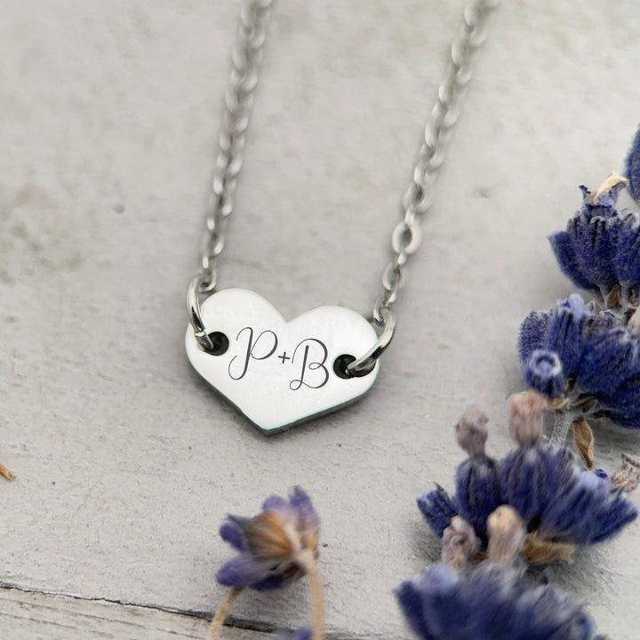 Personalized Heart Necklace • Engraved Stainless Steel Pendant • Custom Initials, Date, Symbol • Gold or Silver • Minimalist Layering - SunlightSilver