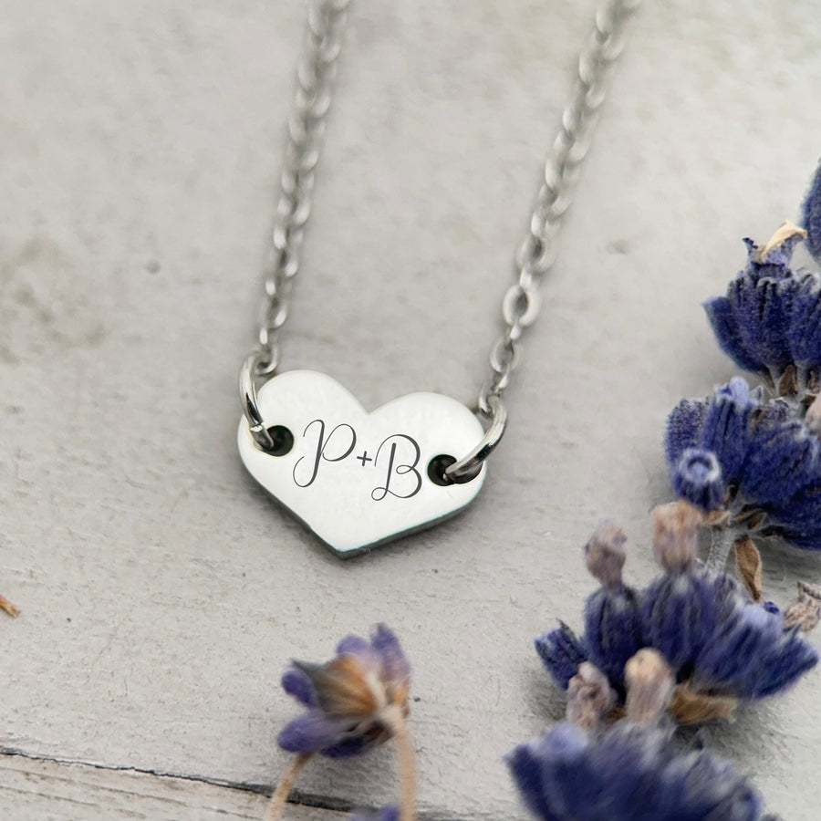 Personalized Heart Necklace • Engraved Stainless Steel Pendant • Custom Initials, Date, Symbol • Gold or Silver • Minimalist Layering - SunlightSilver