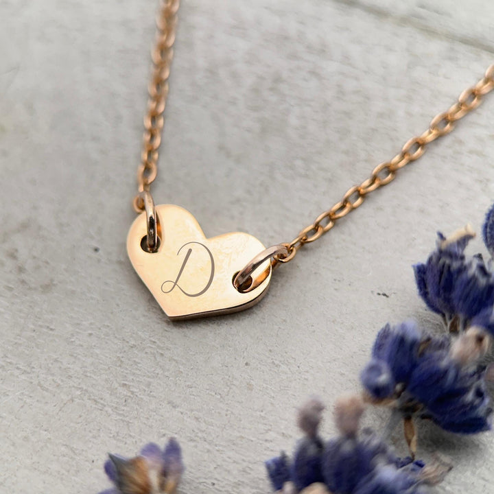 Personalized Heart Necklace • Engraved Stainless Steel Pendant • Custom Initials, Date, Symbol • Gold or Silver • Minimalist Layering - SunlightSilver