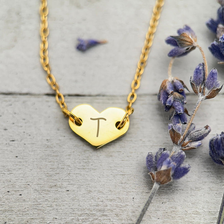 Personalized Heart Necklace • Engraved Stainless Steel Pendant • Custom Initials, Date, Symbol • Gold or Silver • Minimalist Layering - SunlightSilver