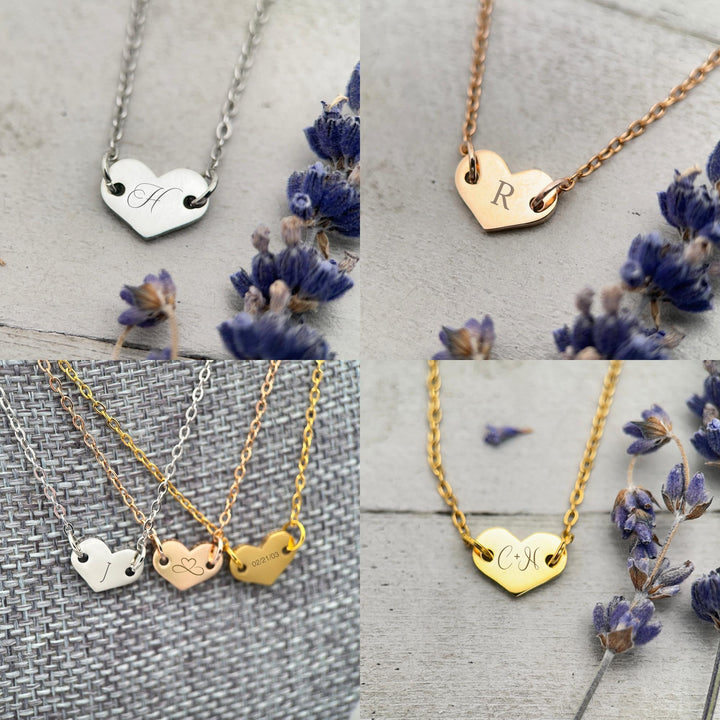 Personalized Heart Necklace • Engraved Stainless Steel Pendant • Custom Initials, Date, Symbol • Gold or Silver • Minimalist Layering - SunlightSilver