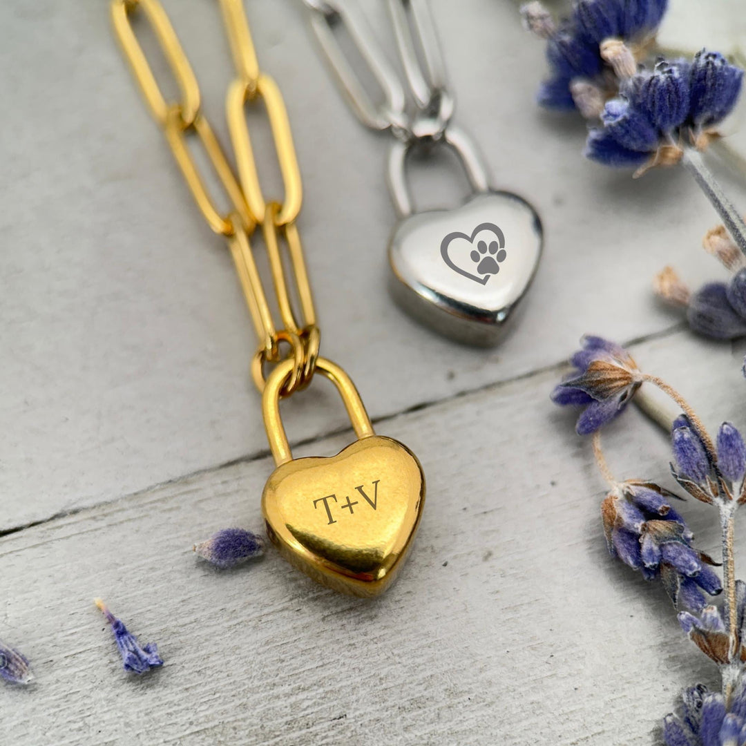 Personalized Heart Lock Necklace • Engraved Padlock Charm • Stainless Steel Love Lock • Custom Name or Date • Anniversary Gift - SunlightSilver
