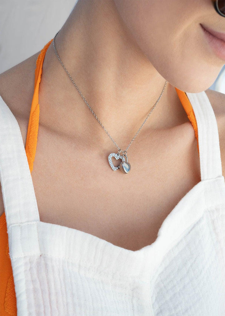 Personalized Heart Lock Necklace • Engraved Padlock Charm • Stainless Steel Love Lock • Custom Name or Date • Anniversary Gift - SunlightSilver