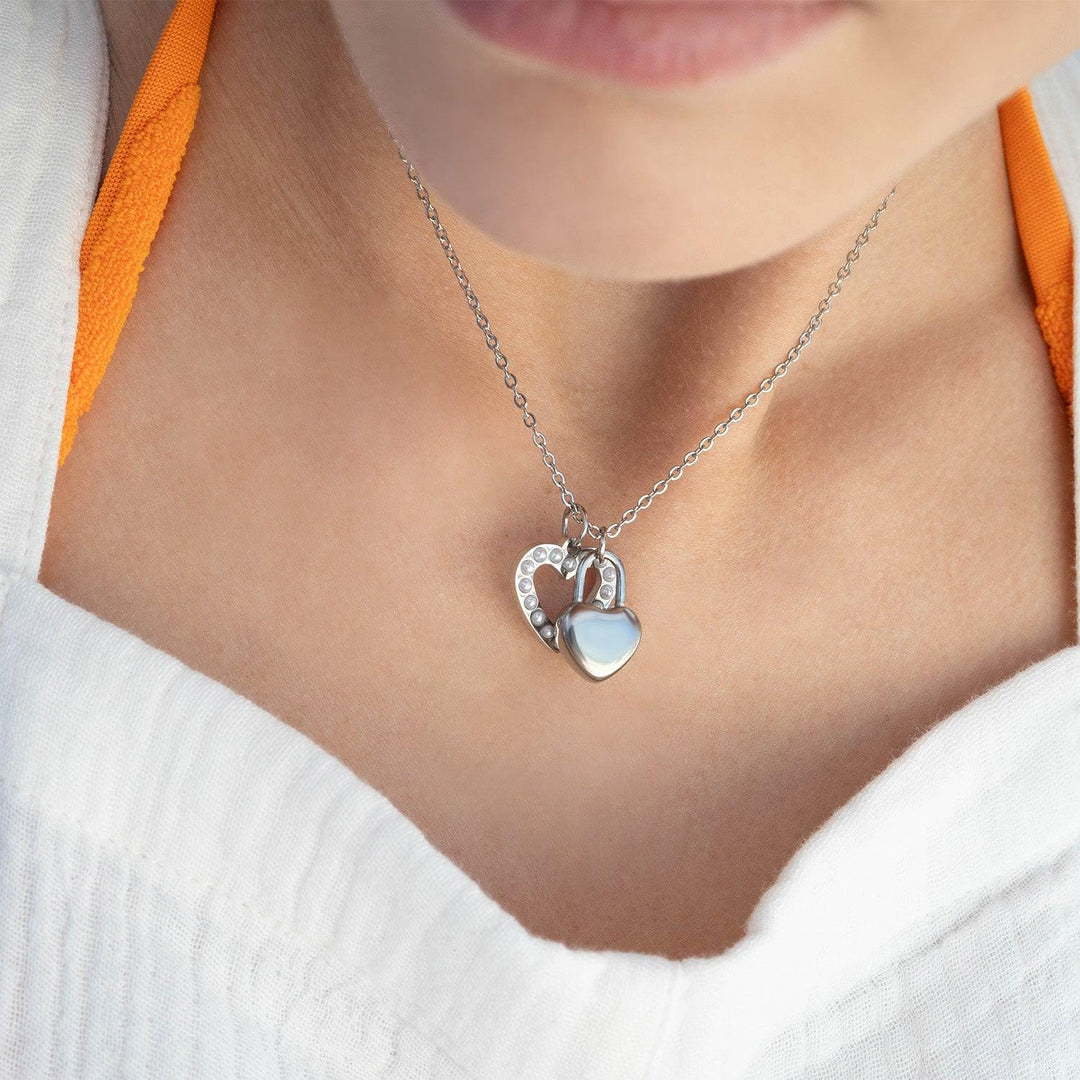 Personalized Heart Lock Necklace • Engraved Padlock Charm • Stainless Steel Love Lock • Custom Name or Date • Anniversary Gift - SunlightSilver