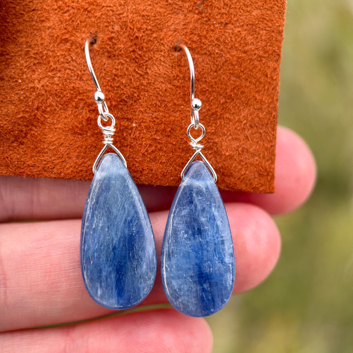 Blue Kyanite Drop and Sterling Silver Earrings - SunlightSilver