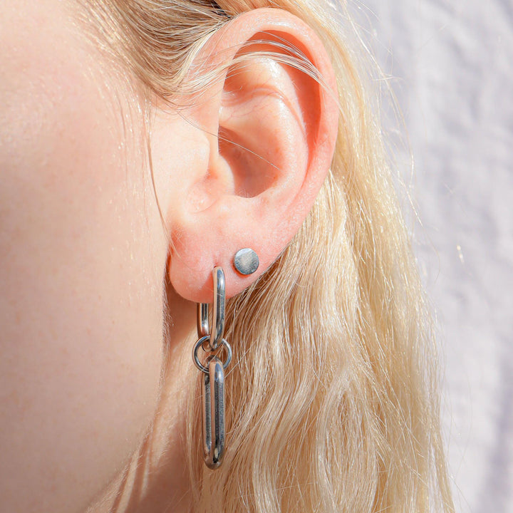 4mm Circle Stud Minimal Earrings • Stainless Steel Studs • Silver or 18k Gold PVD • Optional Engraving or Personalization - SunlightSilver