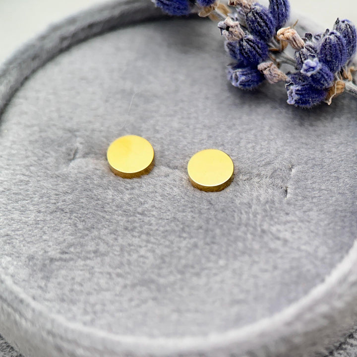 4mm Circle Stud Minimal Earrings • Stainless Steel Studs • Silver or 18k Gold PVD • Optional Engraving or Personalization - SunlightSilver