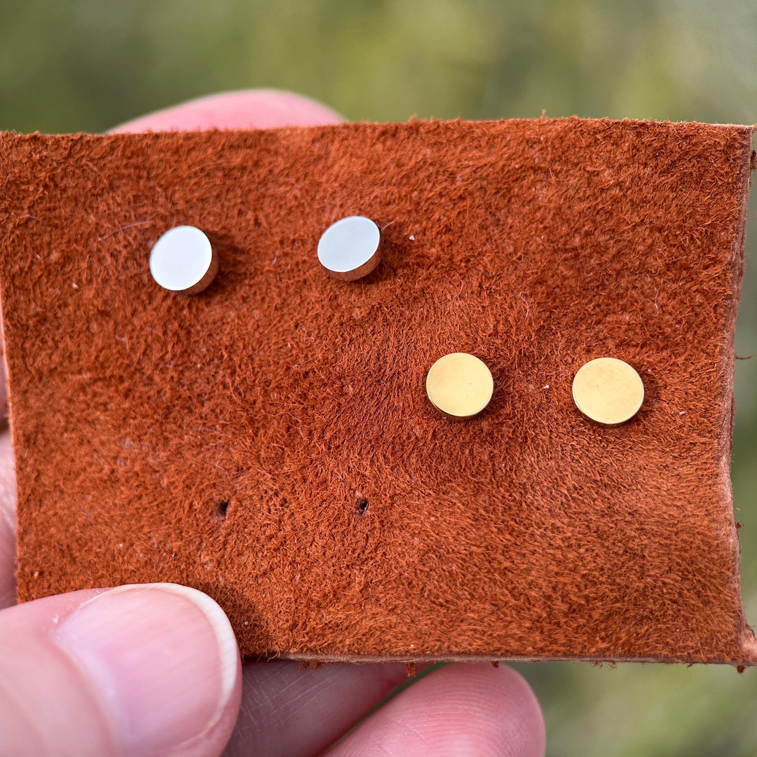 4mm Circle Stud Minimal Earrings • Stainless Steel Studs • Silver or 18k Gold PVD • Optional Engraving or Personalization - SunlightSilver