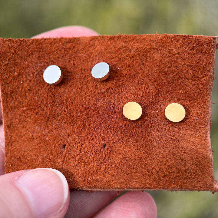 4mm Circle Stud Minimal Earrings • Stainless Steel Studs • Silver or 18k Gold PVD • Optional Engraving or Personalization - SunlightSilver