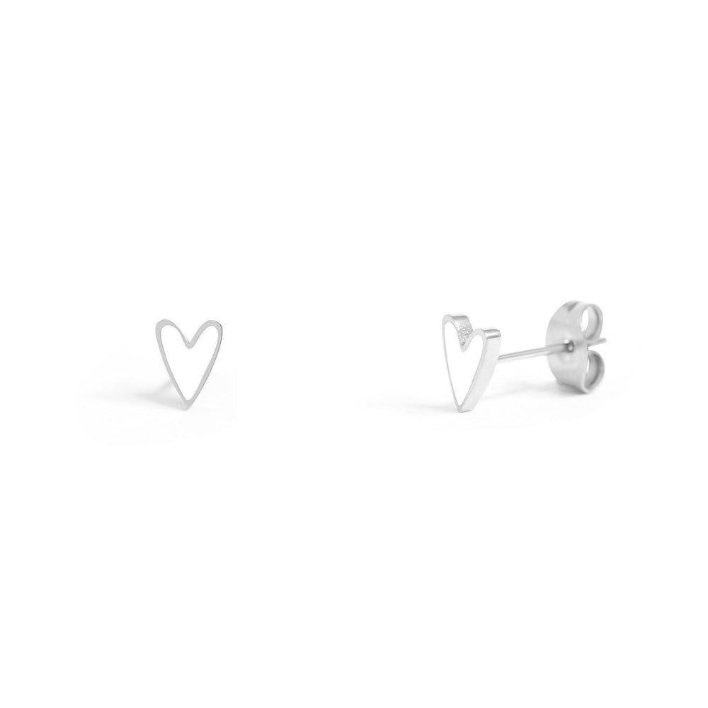 White Enamel Heart Stud Earrings • Stainless Steel Silver Tone • Minimalist Cute Everyday • Jewelry Gift - SunlightSilver