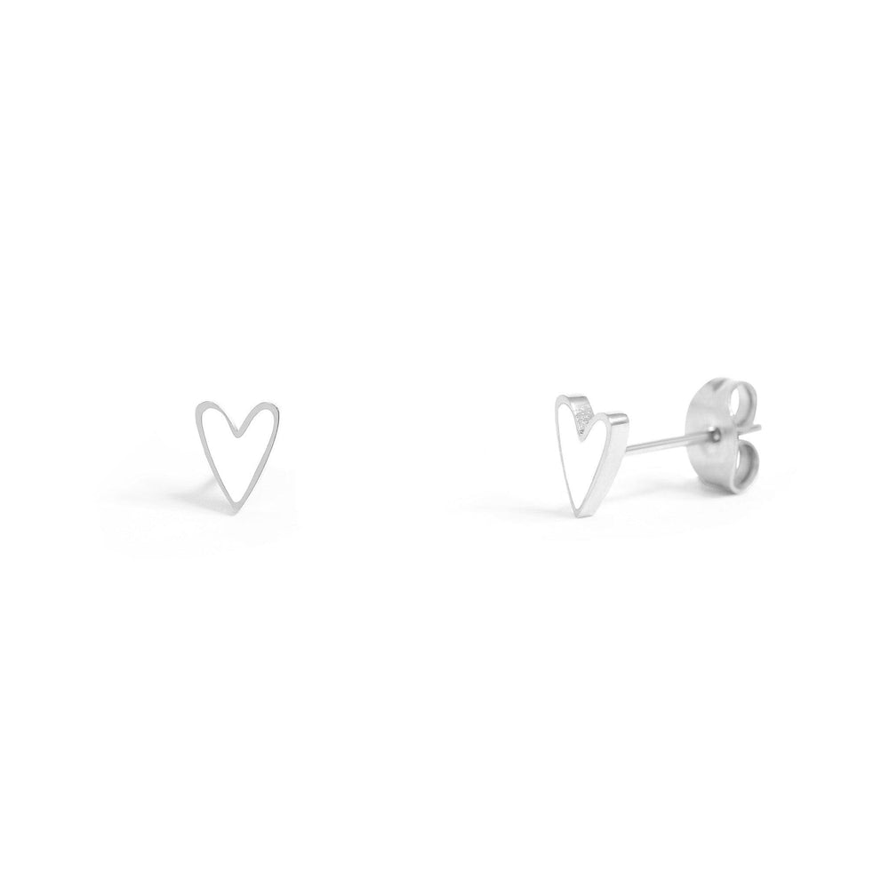 White Enamel Heart Stud Earrings • Stainless Steel Silver Tone • Minimalist Cute Everyday • Jewelry Gift - SunlightSilver