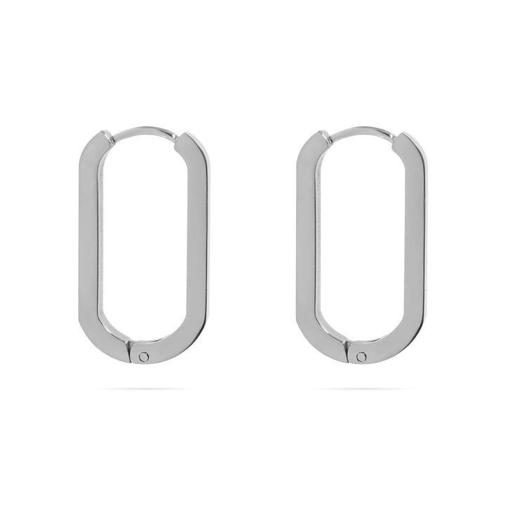 Oval Stainless Steel Hoop Earrings • Silver or 18k Gold PVD • Minimalist Modern Square Edge Hinged Clicker Hoops - SunlightSilver