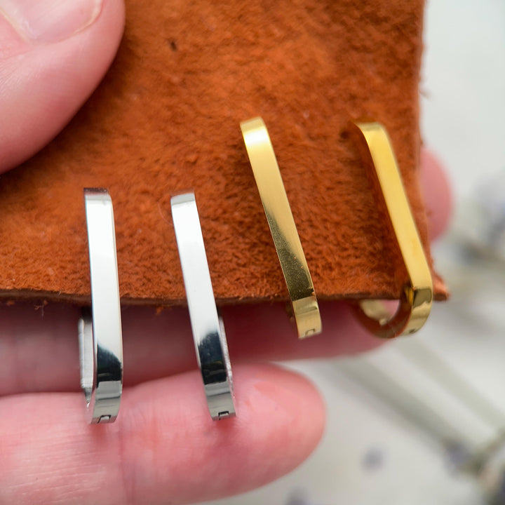 Oval Stainless Steel Hoop Earrings • Silver or 18k Gold PVD • Minimalist Modern Square Edge Hinged Clicker Hoops - SunlightSilver