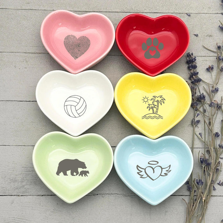 Personalized Heart Ring Dish | Custom Name Saying | Engraved Ceramic Jewelry Trinket Tray | Ring Holder Gift for Her - SunlightSilver