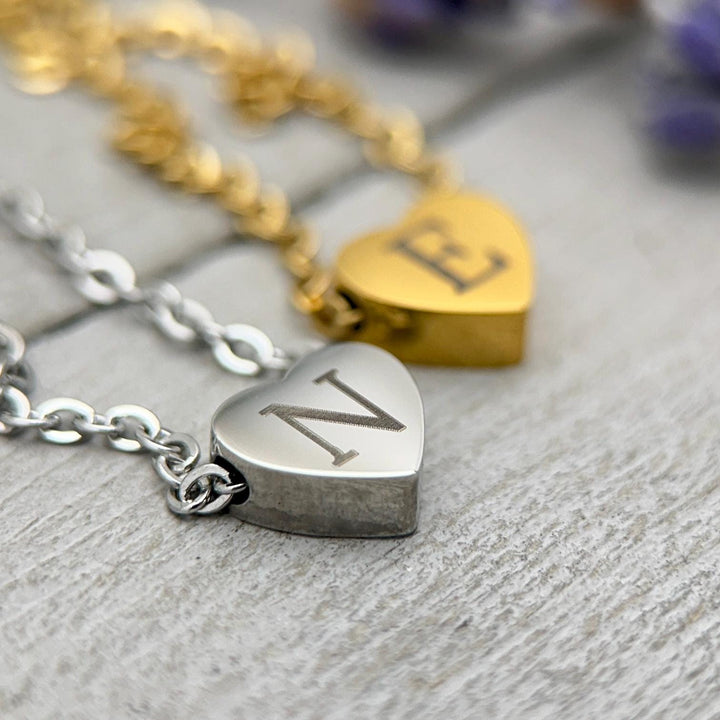 Personalized Heart Necklace • Engraved Stainless Steel Slider Pendant • Custom Name, Date or Symbol • Gold or Silver • USA Made Gift - SunlightSilver