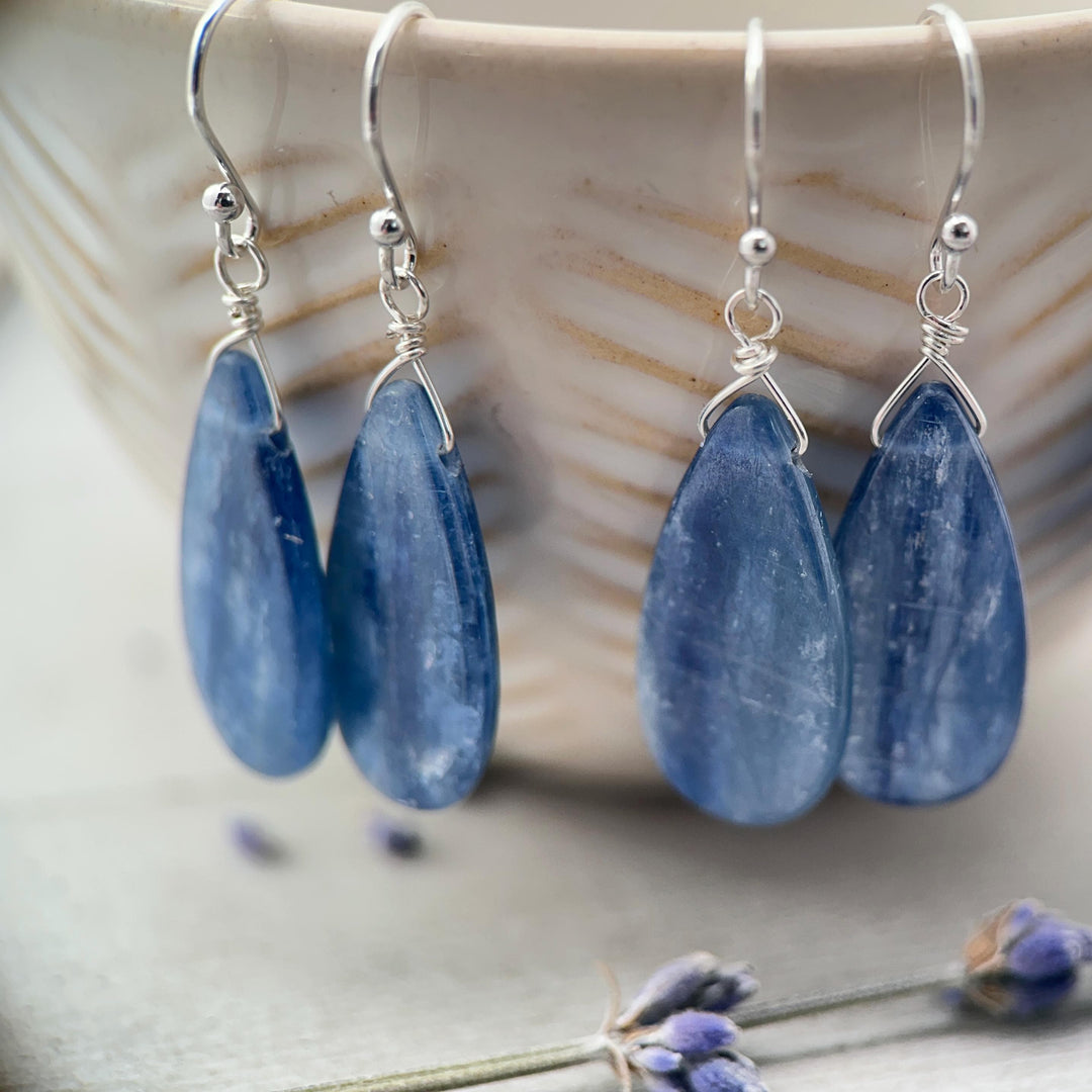 Blue Kyanite Drop and Sterling Silver Earrings - SunlightSilver
