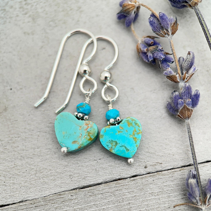 Kingman Turquoise Heart and Sterling Silver Earrings - Love symbol - American Rustic Southwest Turquoise - SunlightSilver