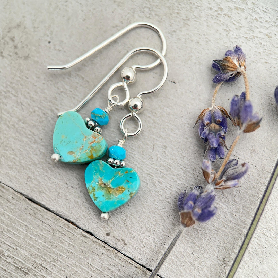 Kingman Turquoise Heart and Sterling Silver Earrings - Love symbol - American Rustic Southwest Turquoise - SunlightSilver