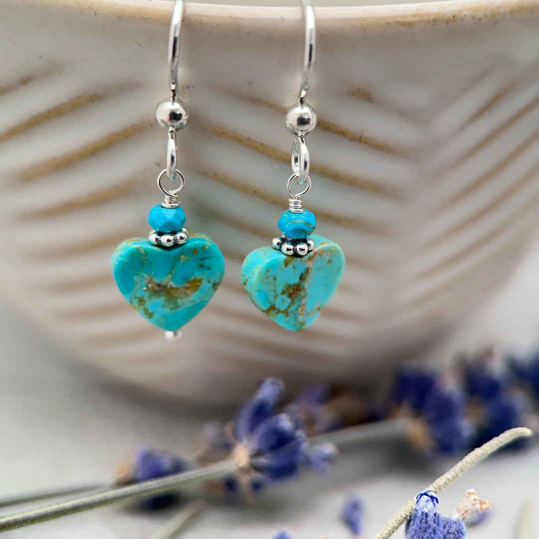 Kingman Turquoise Heart and Sterling Silver Earrings - Love symbol - American Rustic Southwest Turquoise - SunlightSilver