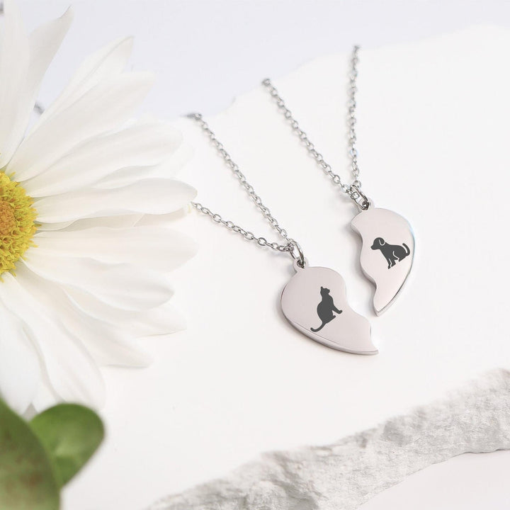 Personalized Best Friends Necklace • Engraved Stainless Split Heart Pendant Set • BFF Custom Name, Phrase, Symbols • Gold or Silver Bestie - SunlightSilver