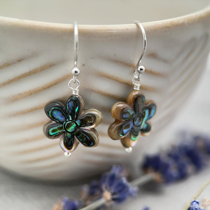 Paua Abalone Shell Flower Earrings - SunlightSilver