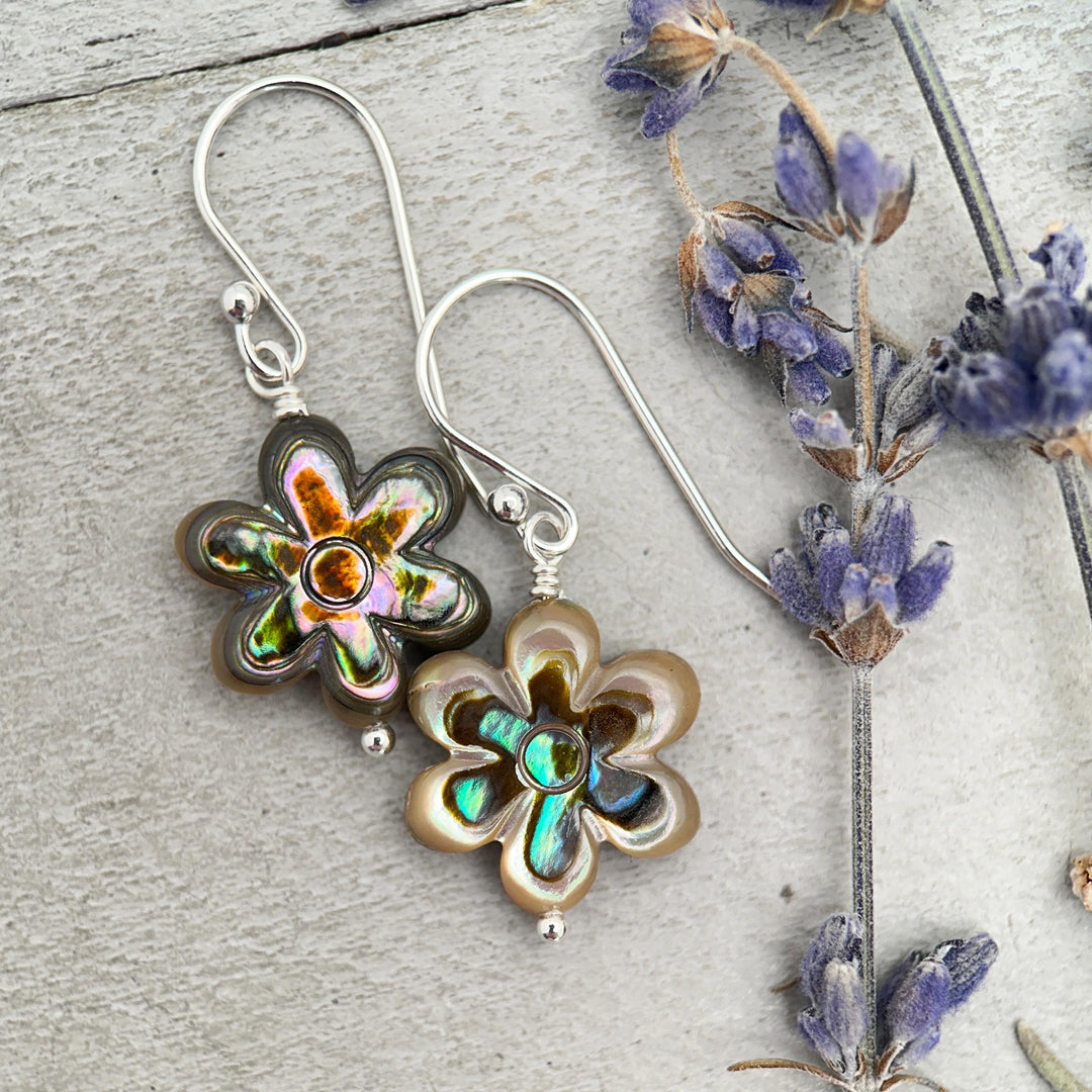 Paua Abalone Shell Flower Earrings - SunlightSilver