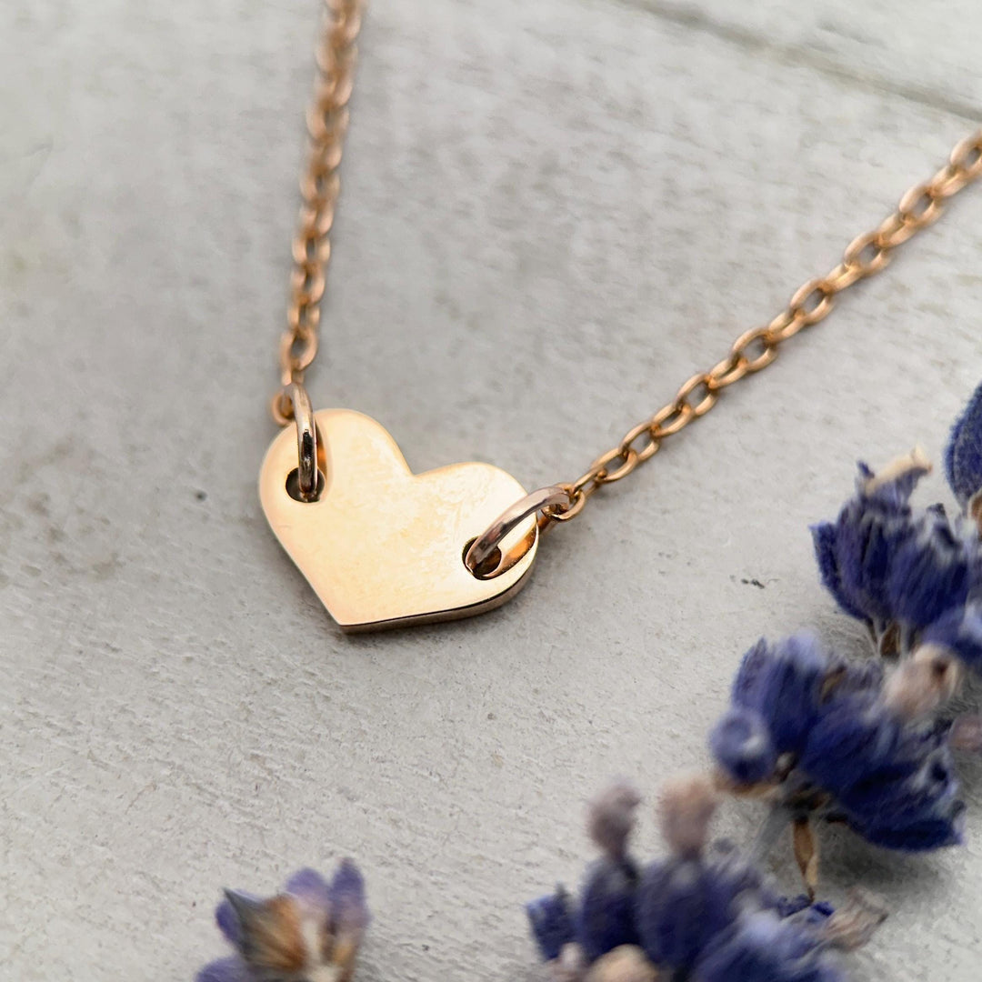 Personalized Heart Necklace • Engraved Stainless Steel Pendant • Custom Initials, Date, Symbol • Gold or Silver • Minimalist Layering - SunlightSilver