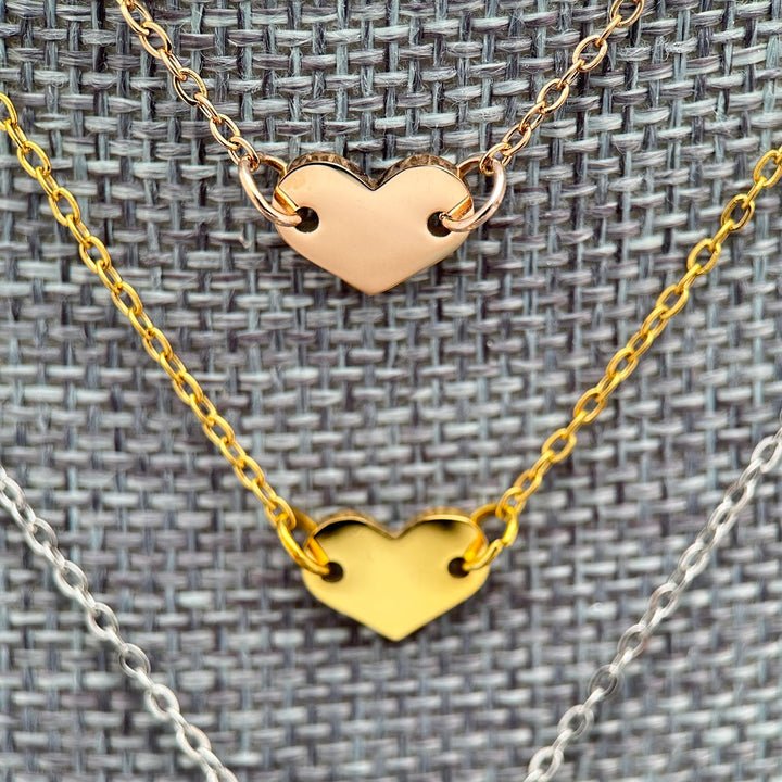 Personalized Heart Necklace • Engraved Stainless Steel Pendant • Custom Initials, Date, Symbol • Gold or Silver • Minimalist Layering - SunlightSilver