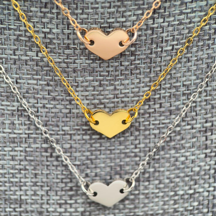 Personalized Heart Necklace • Engraved Stainless Steel Pendant • Custom Initials, Date, Symbol • Gold or Silver • Minimalist Layering - SunlightSilver