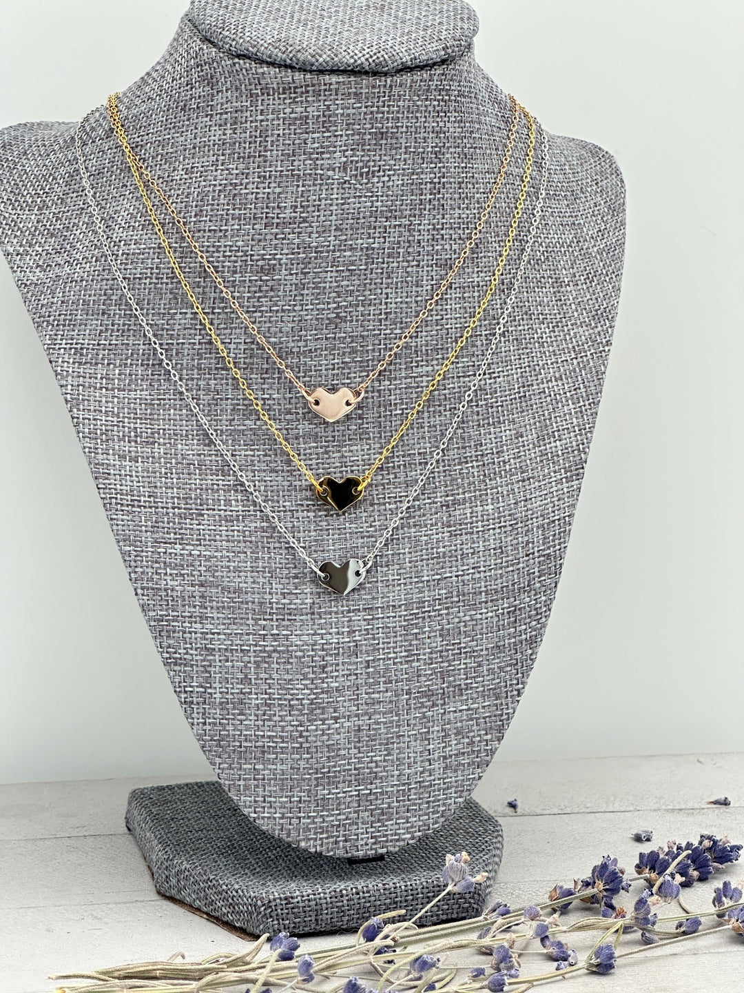 Personalized Heart Necklace • Engraved Stainless Steel Pendant • Custom Initials, Date, Symbol • Gold or Silver • Minimalist Layering - SunlightSilver