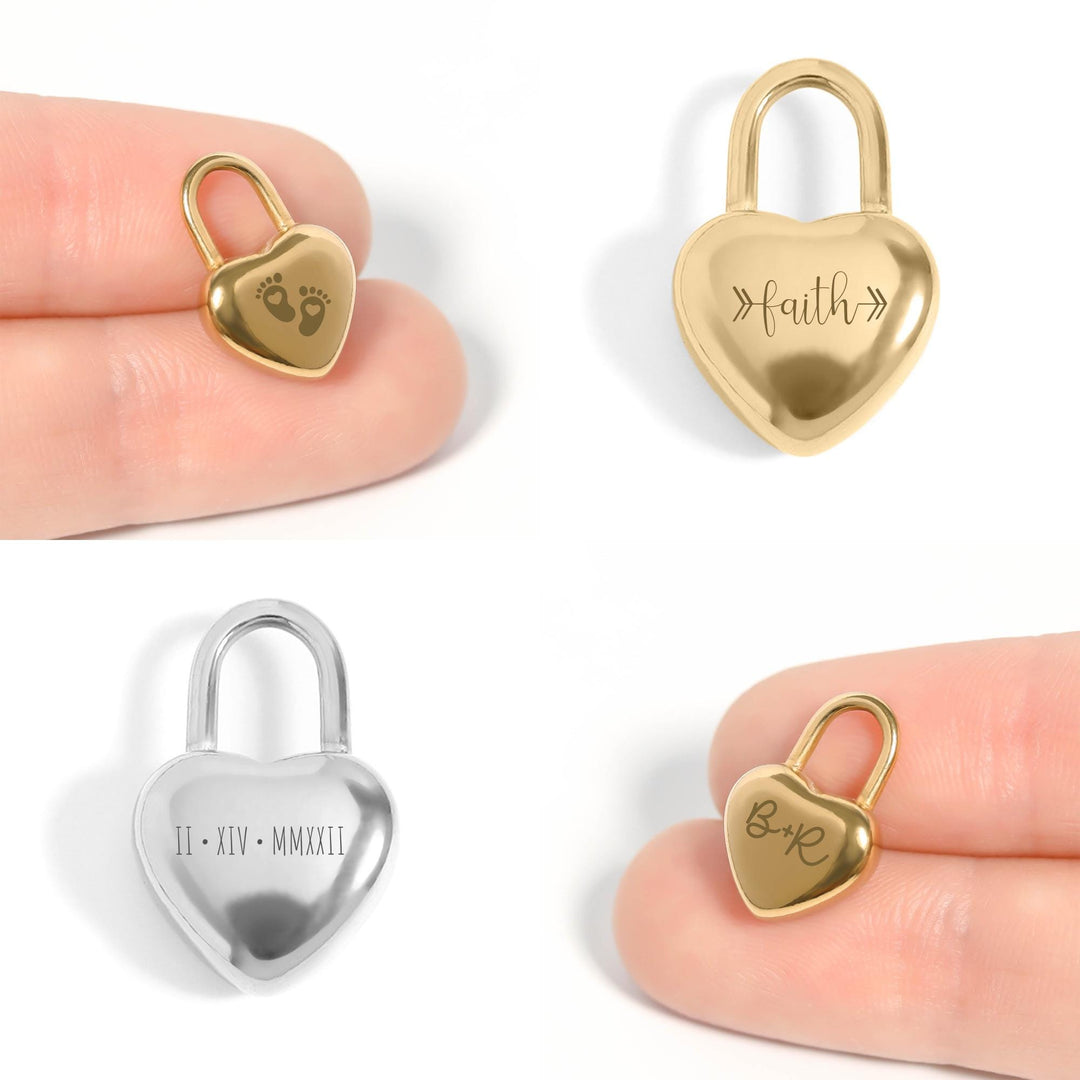 Personalized Heart Lock Necklace • Engraved Padlock Charm • Stainless Steel Love Lock • Custom Name or Date • Anniversary Gift - SunlightSilver