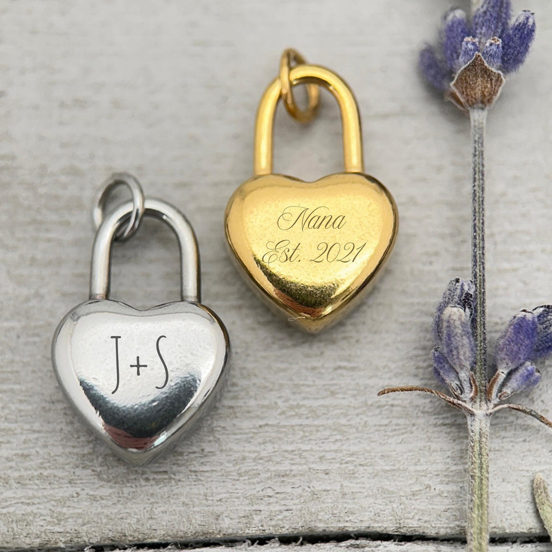 Personalized Heart Lock Necklace • Engraved Padlock Charm • Stainless Steel Love Lock • Custom Name or Date • Anniversary Gift - SunlightSilver