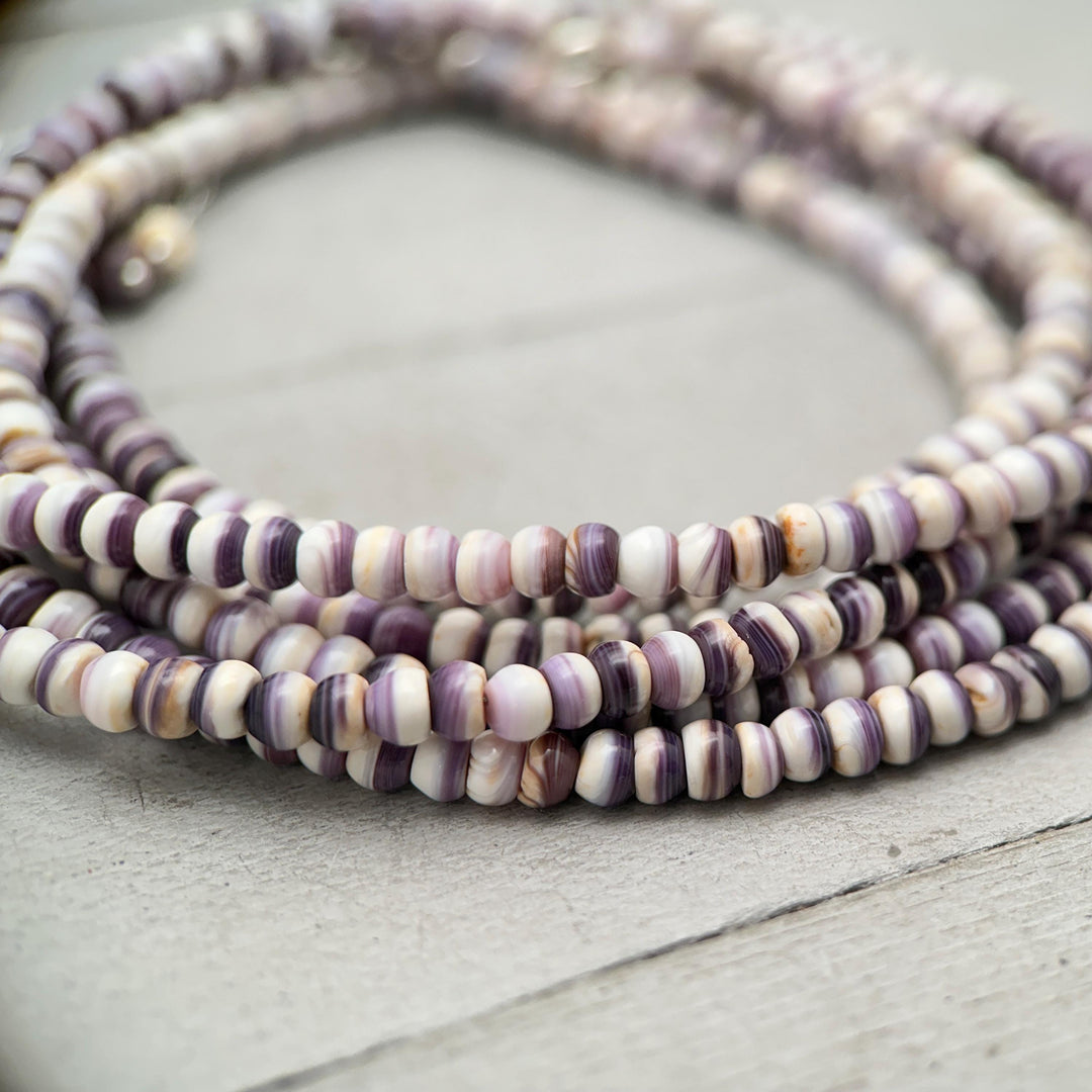 Wampum Shell Necklace • White & Purple Beaded • Sterling Silver • Coastal Shell Jewelry • Minimal Layering Necklace - SunlightSilver