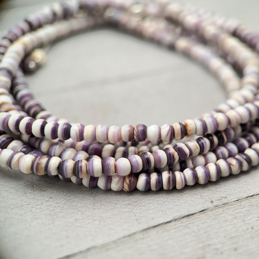 Wampum Shell Necklace • White & Purple Beaded • Sterling Silver • Coastal Shell Jewelry • Minimal Layering Necklace - SunlightSilver