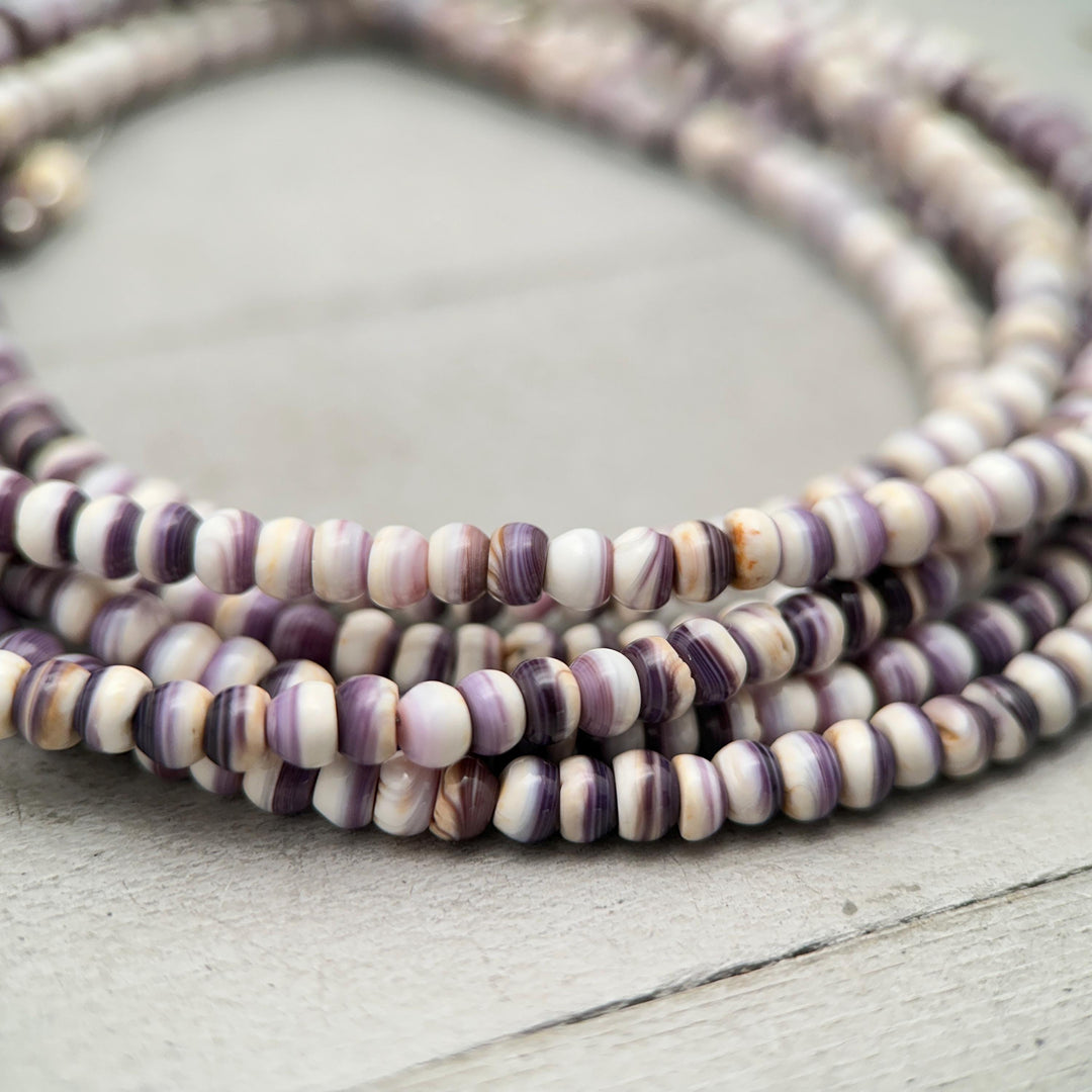 Wampum Shell Necklace • White & Purple Beaded • Sterling Silver • Coastal Shell Jewelry • Minimal Layering Necklace - SunlightSilver