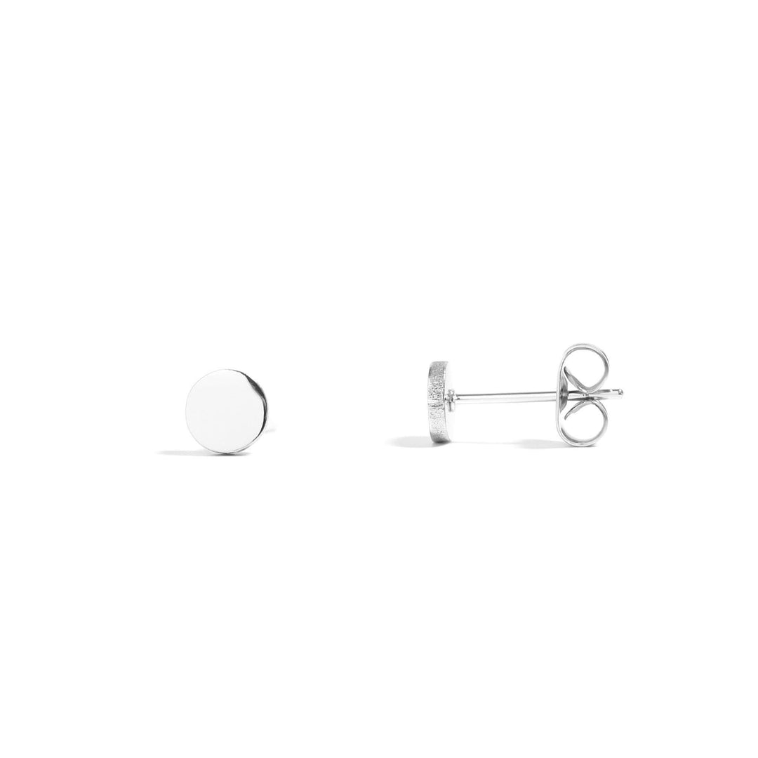 4mm Circle Stud Minimal Earrings • Stainless Steel Studs • Silver or 18k Gold PVD • Optional Engraving or Personalization - SunlightSilver