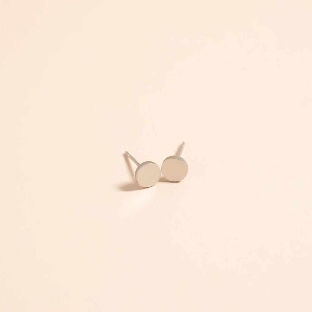 4mm Circle Stud Minimal Earrings • Stainless Steel Studs • Silver or 18k Gold PVD • Optional Engraving or Personalization - SunlightSilver