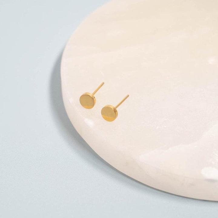 4mm Circle Stud Minimal Earrings • Stainless Steel Studs • Silver or 18k Gold PVD • Optional Engraving or Personalization - SunlightSilver
