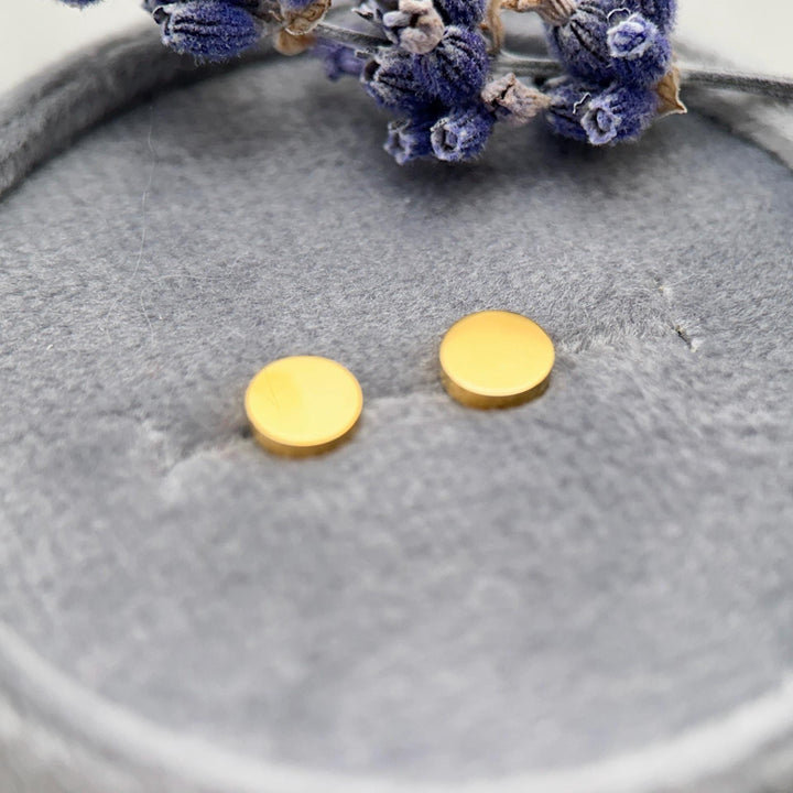 4mm Circle Stud Minimal Earrings • Stainless Steel Studs • Silver or 18k Gold PVD • Optional Engraving or Personalization - SunlightSilver