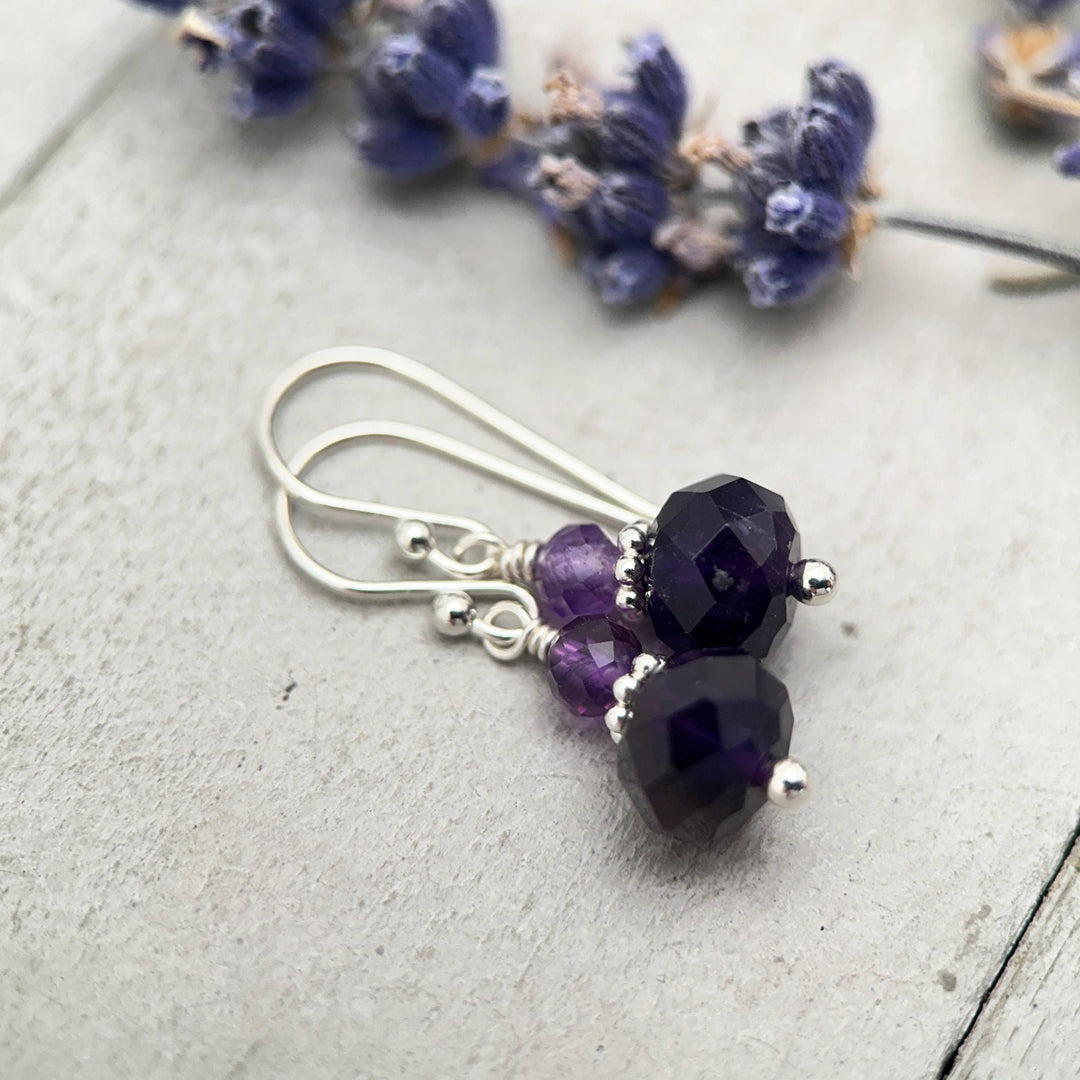 Amethyst Sterling Silver Earrings • Faceted Purple Gemstone Dangle Jewelry • February Birthstone - SunlightSilver