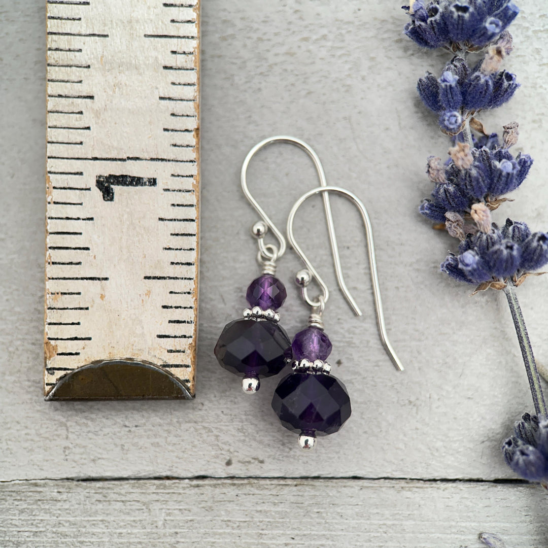 Amethyst Sterling Silver Earrings • Faceted Purple Gemstone Dangle Jewelry • February Birthstone - SunlightSilver