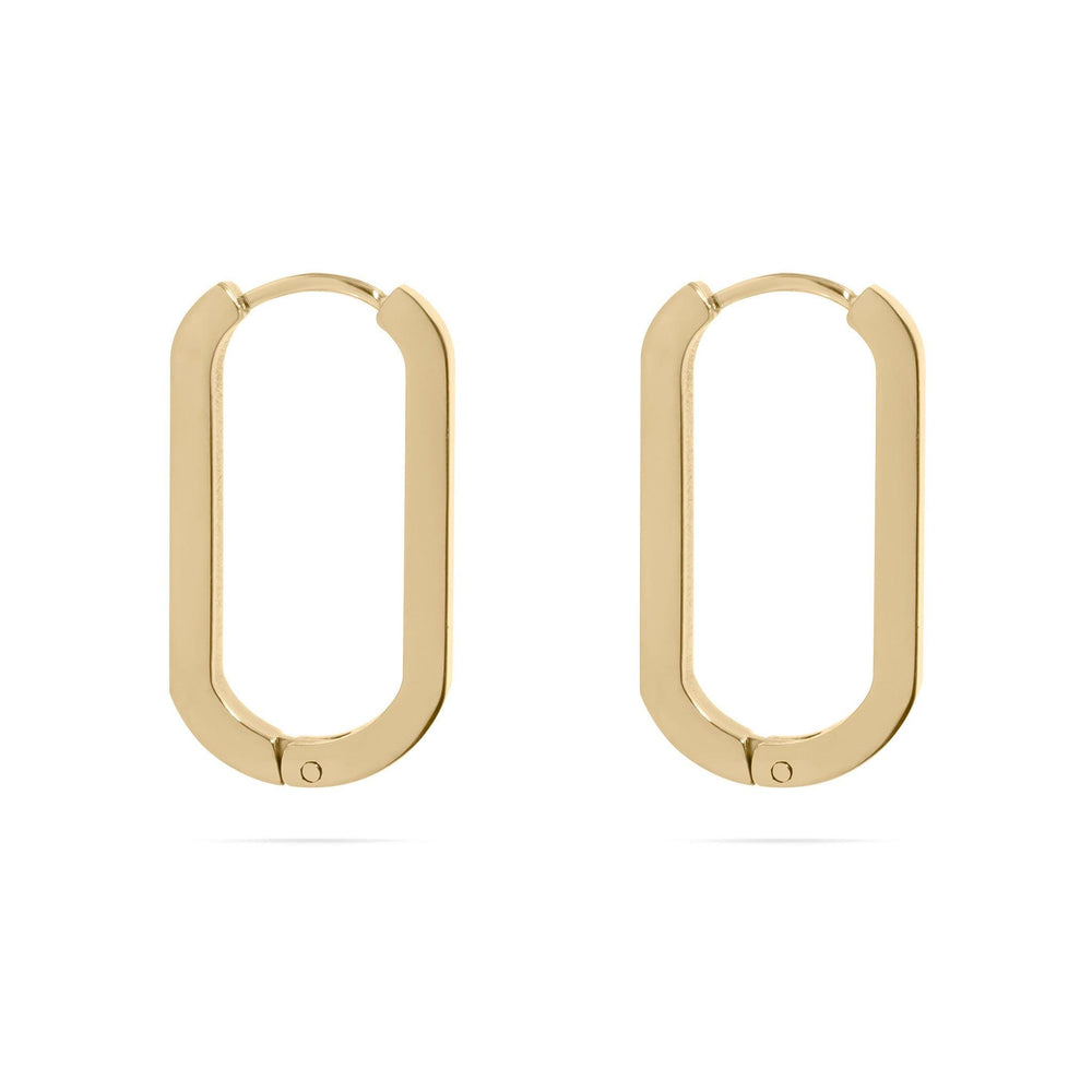 Oval Stainless Steel Hoop Earrings • Silver or 18k Gold PVD • Minimalist Modern Square Edge Hinged Clicker Hoops - SunlightSilver