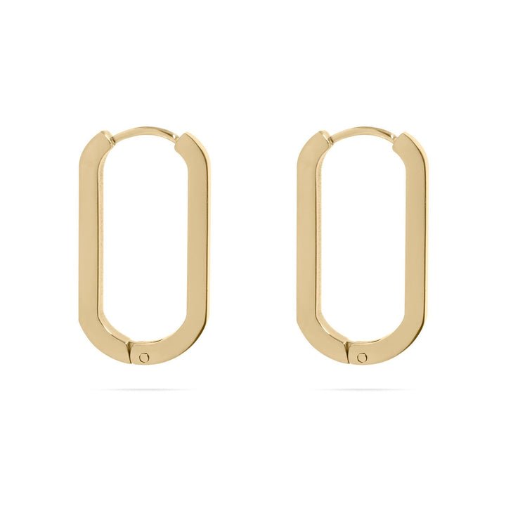 Oval Stainless Steel Hoop Earrings • Silver or 18k Gold PVD • Minimalist Modern Square Edge Hinged Clicker Hoops - SunlightSilver