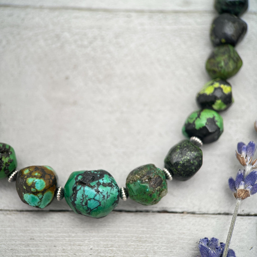 Green Turquoise Nugget and Navajo Pearl Necklace - SunlightSilver